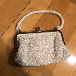 White beaded retro evening bag